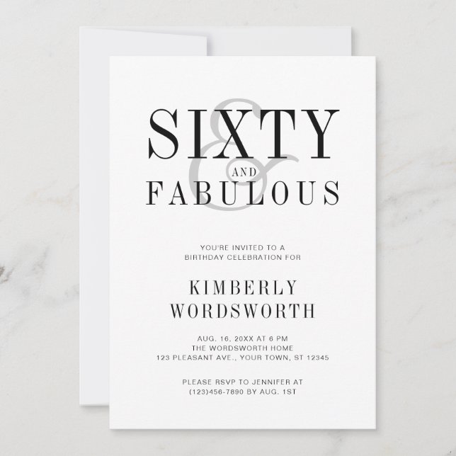 Invitación Modern Minimal Sixty and Fabulous 60th Birthday (Anverso)