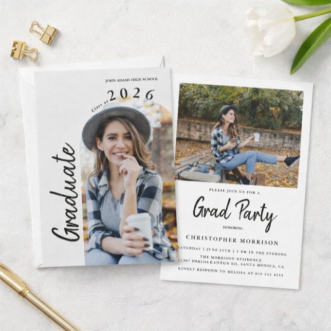 Invitación Modern Minimal Two Photo Graduation Party (Subido por el creador)