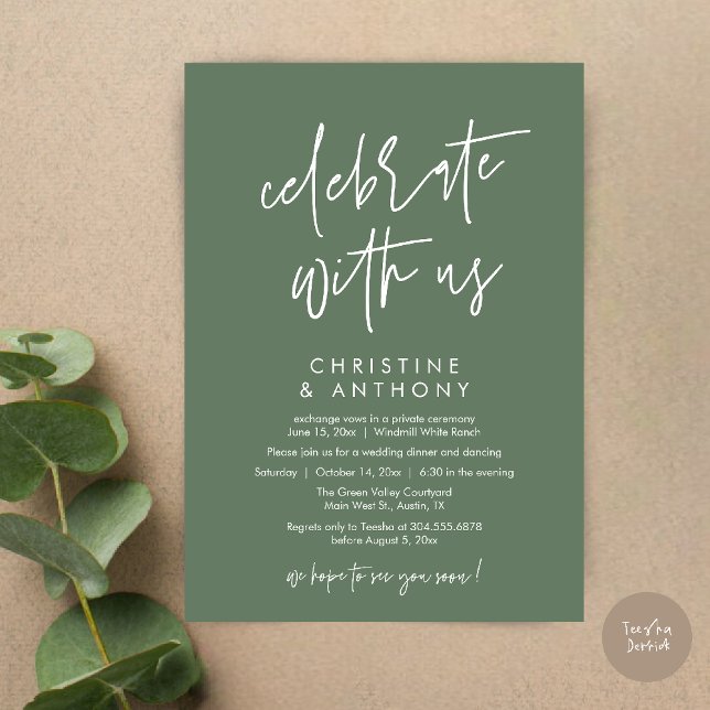 Invitación Modern Minimal Wedding Reception Dinner (Modern Minimal Wedding Reception Dinner Lunch Brunch Invitation Card in Sage Green)