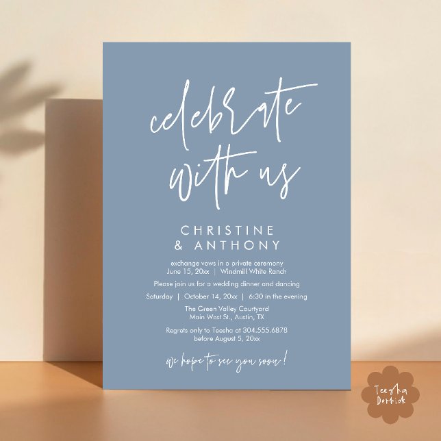 Invitación Modern Minimal Wedding Reception Dinner (Modern Minimal Wedding Reception Dinner Lunch Brunch Invitation Card in Dusty blue)