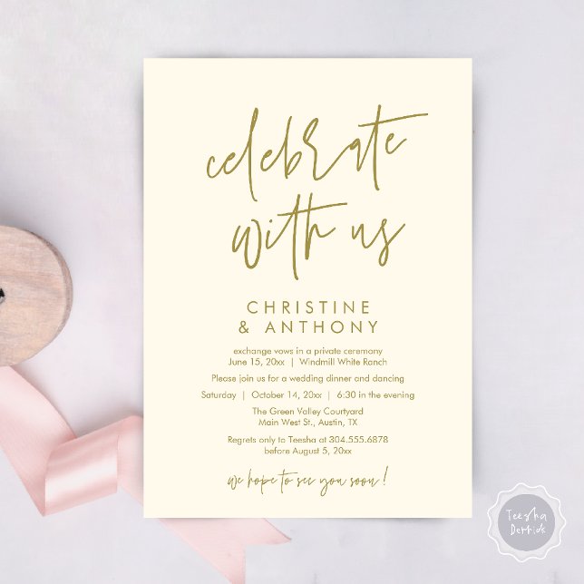 Invitación Modern Minimal Wedding Reception Dinner (Modern Minimal Wedding Reception Dinner Lunch Brunch Invitation Card in yellow gold)
