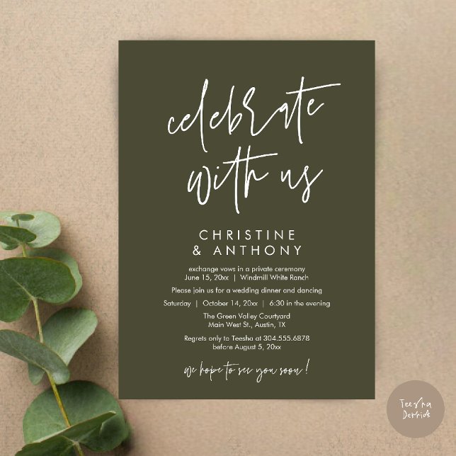 Invitación Modern Minimal Wedding Reception Dinner (Modern Minimal Wedding Reception Dinner Lunch Brunch Invitation Card in Olive green)