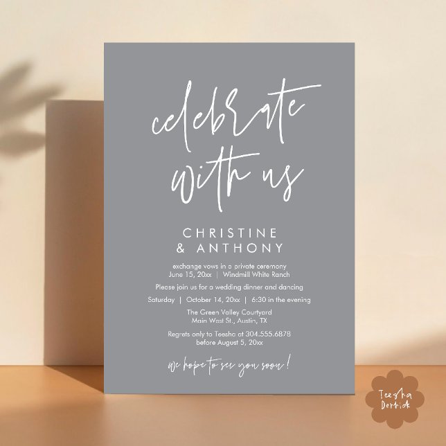Invitación Modern Minimal Wedding Reception Dinner (Modern Minimal Wedding Reception Dinner Lunch Brunch Invitation Card in Grey)