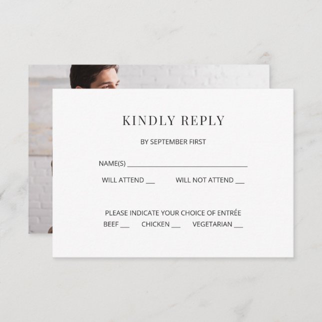 Invitación Modern Minimal Wedding RSVP Card Photo on Back (Anverso / Reverso)