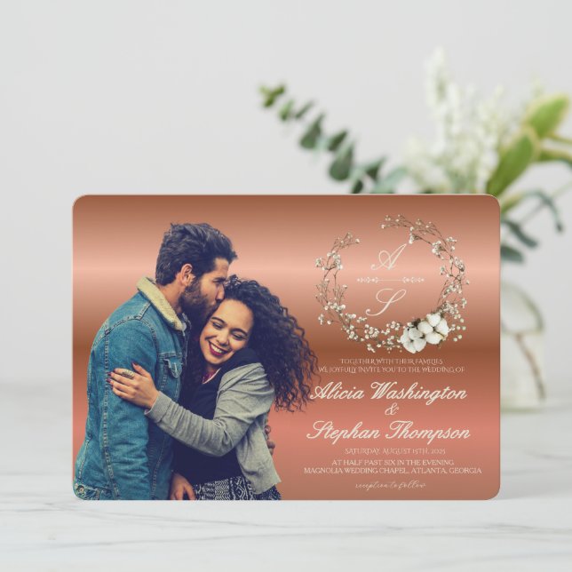 Invitación Modern Minimal Winter Floral Wedding (Anverso de pie)