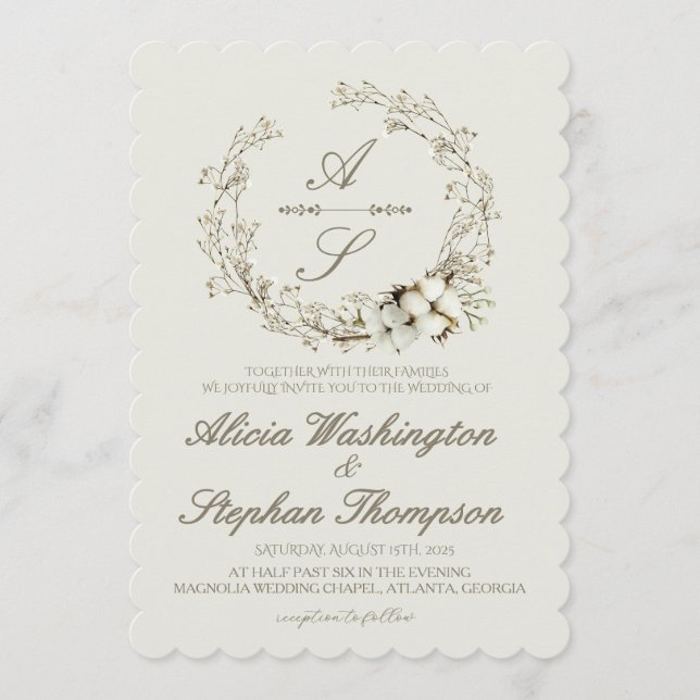 Invitación Modern Minimal Winter Floral Wedding (Anverso)