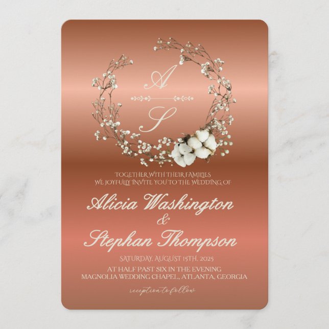 Invitación Modern Minimal Winter Floral Wedding (Anverso)