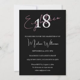 Invitación Modern Minimalist 18 Black Pink Birthday 