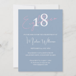 Invitación Modern Minimalist 18th Pink Blue Birthday