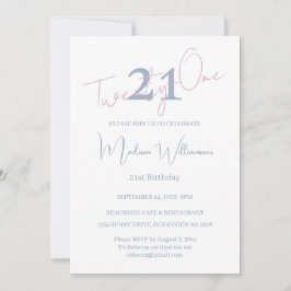 Invitación Modern Minimalist 21st Blue Pink Birthday 