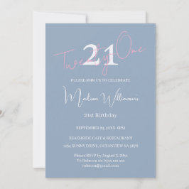 Invitación Modern Minimalist 21st Pink Blue Birthday 