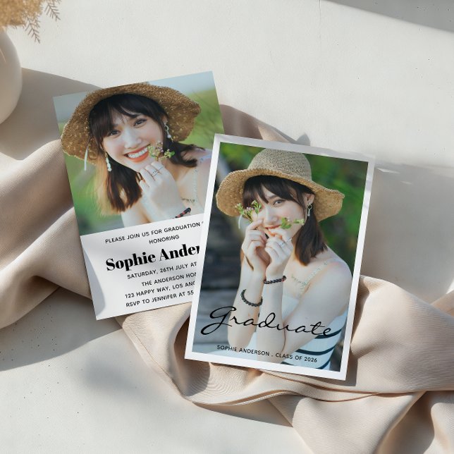 Invitación Modern Minimalist 2 Photo Graduation Party (Subido por el creador)