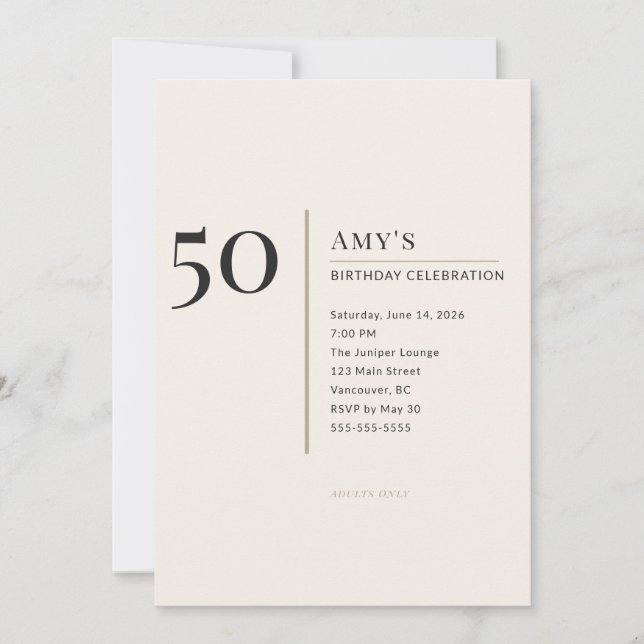 Invitación Modern Minimalist 50th Adult Birthday Celebration (Anverso)