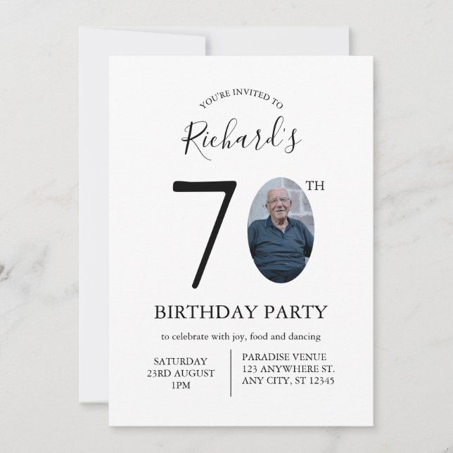 Invitación Modern Minimalist 70th Birthday Photo (Anverso)