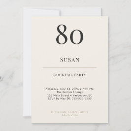 Invitación Modern Minimalist 80th Birthday Cocktail Party