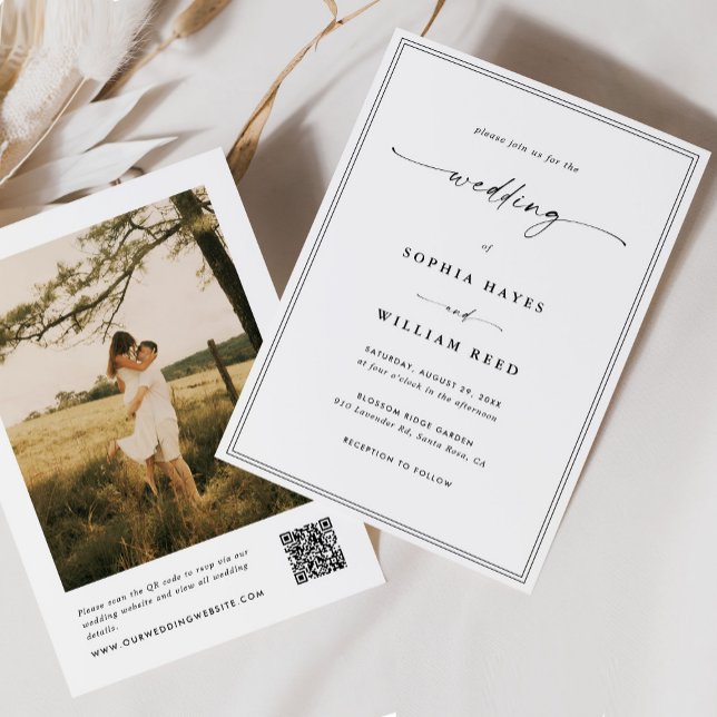 Invitación Modern Minimalist All In One QR Code Photo Wedding (Subido por el creador)