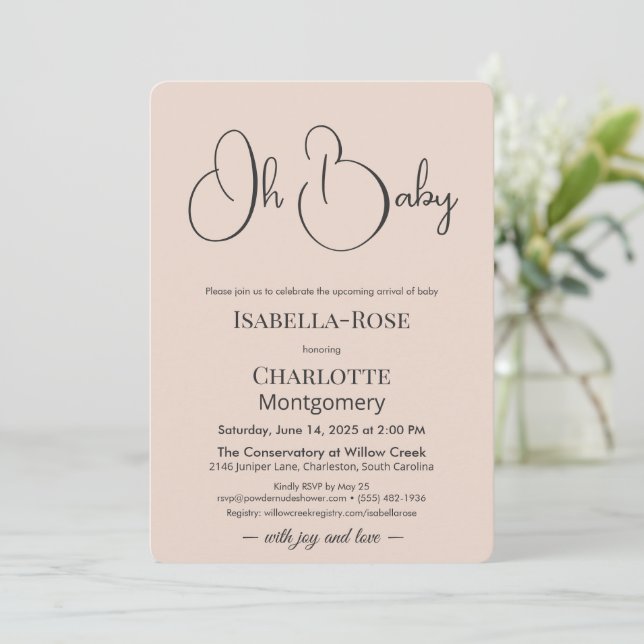 Invitación Modern Minimalist Baby Shower | Powder Blush (Anverso de pie)