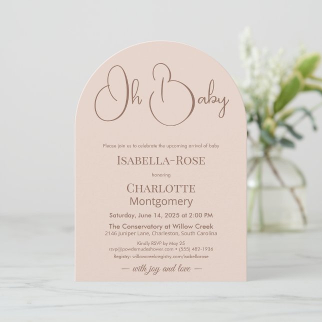 Invitación Modern Minimalist Baby Shower | Powder Blush (Anverso de pie)