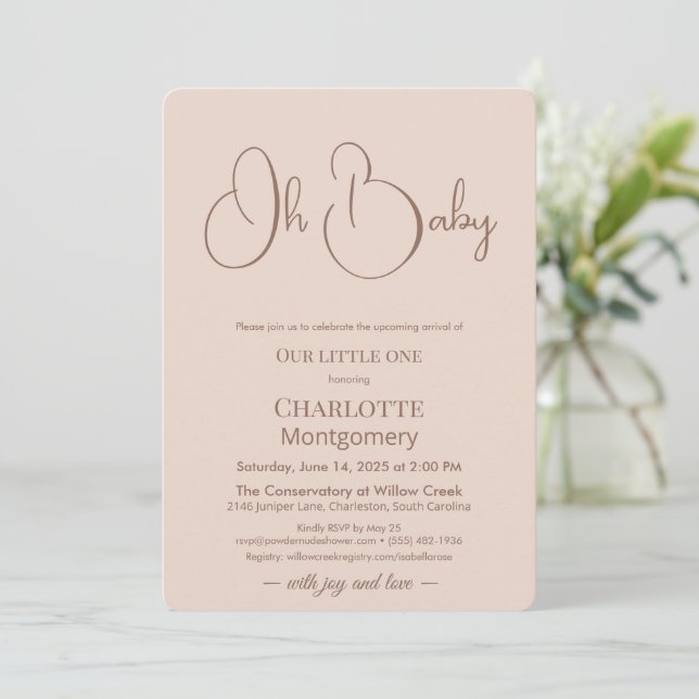 Invitación Modern Minimalist Baby Shower | Powder Blush (Anverso de pie)