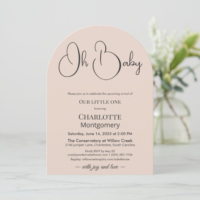 Invitación Modern Minimalist Baby Shower | Powder Blush (Anverso de pie)