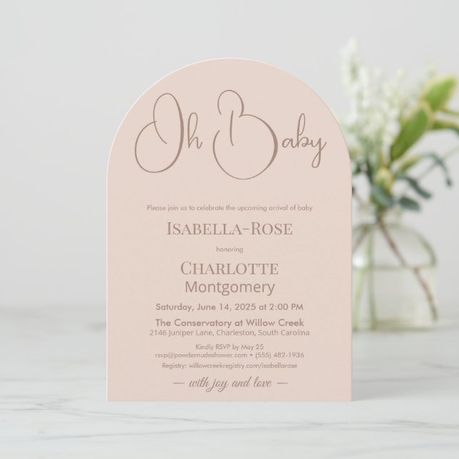 Invitación Modern Minimalist Baby Shower | Powder Blush (Anverso de pie)