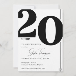 Invitación Modern minimalist black 20th birthday invitation