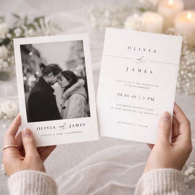 Invitación Modern Minimalist Black and White Photo Wedding (Subido por el creador)