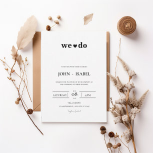 Invitación Modern Minimalist Black and White “We Do” Wedding 