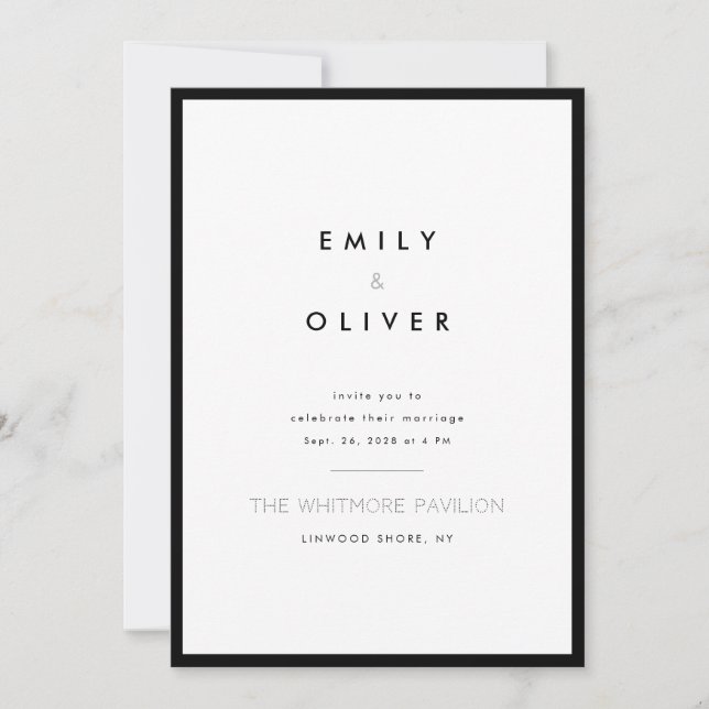 Invitación Modern Minimalist Black and White Wedding (Anverso)