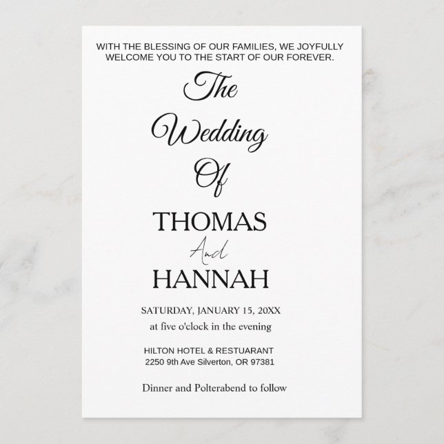 Invitación Modern Minimalist Black and White Wedding Classic (Anverso)