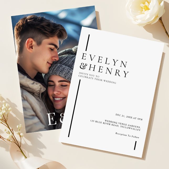 Invitación Modern Minimalist Black Line Photo Wedding (Subido por el creador)