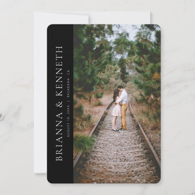 Invitación Modern Minimalist Black Photo Save the Date (Anverso)