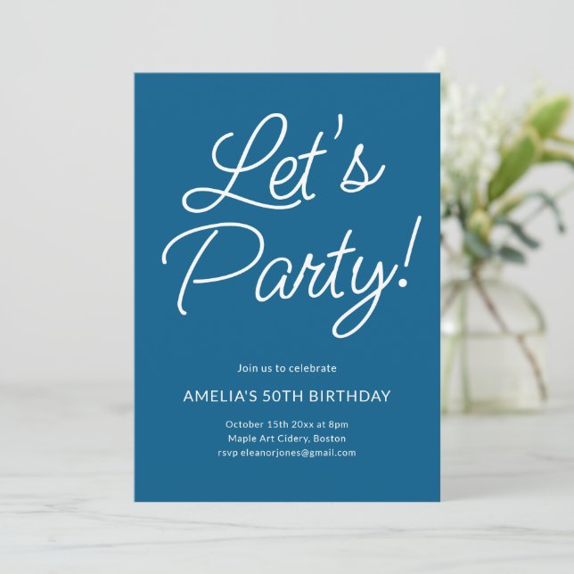 Invitación Modern Minimalist Blue Birthday Party Chic (Anverso de pie)