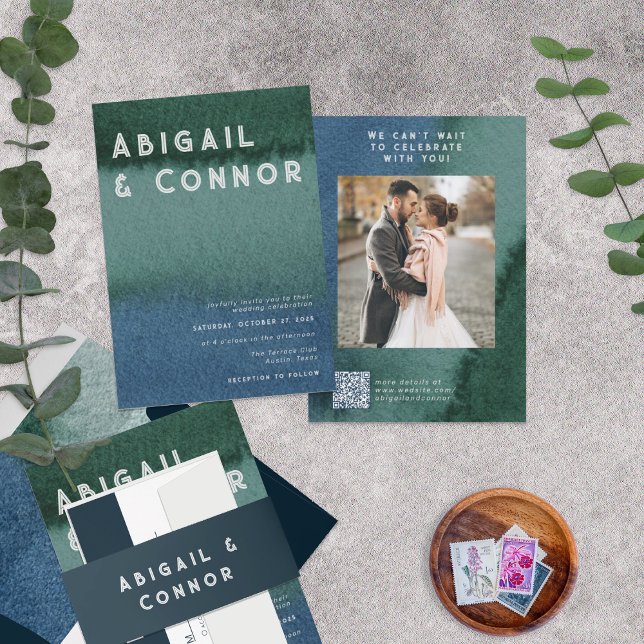 Invitación Modern Minimalist Blue Teal Photo Invitation (Subido por el creador)