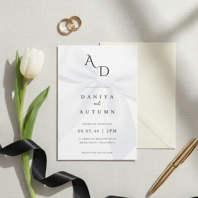 Invitación Modern Minimalist Bow Black & White Wedding (Subido por el creador)