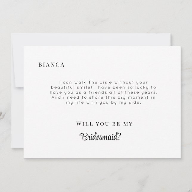 Invitación Modern Minimalist Bridesmaid Proposal Card (Reverso)