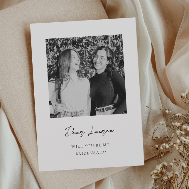 Invitación Modern Minimalist Bridesmaid Proposal Photo Card (Subido por el creador)