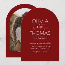 Invitación Modern Minimalist Burgundy Red Wedding Photo