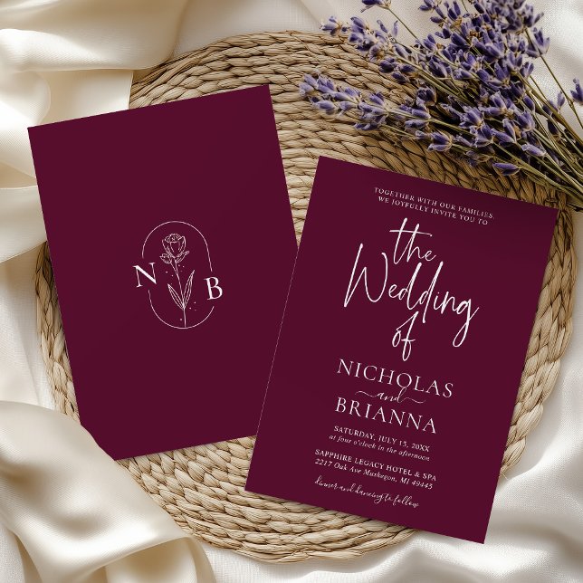 Invitación Modern Minimalist Burgundy Wedding Classic (Subido por el creador)