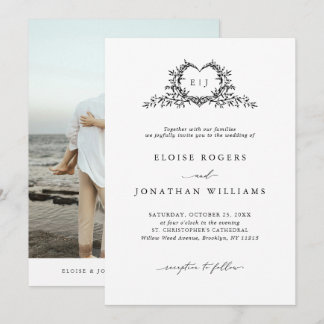 Invitación Modern Minimalist Calligraphy Crest Photo Wedding