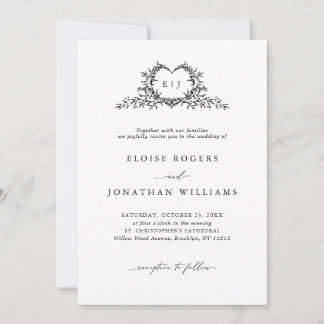 Invitación Modern Minimalist Chic Calligraphy Crest Wedding  