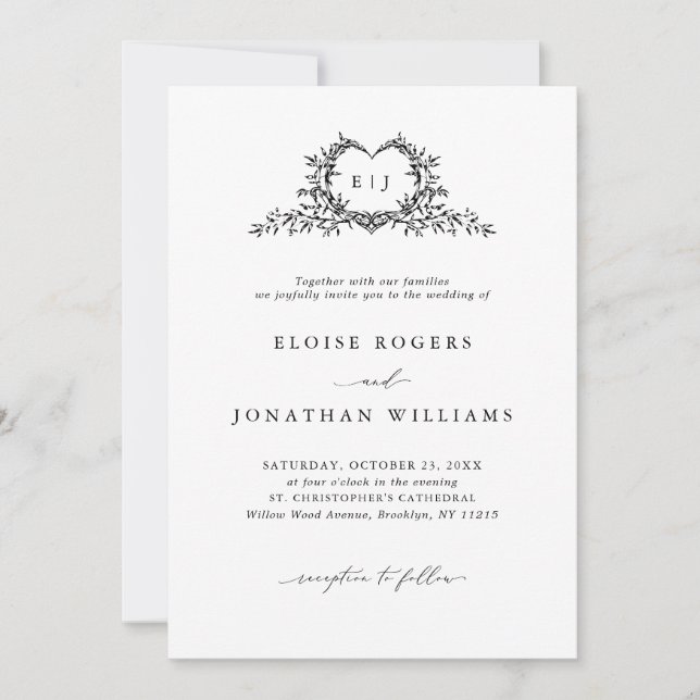 Invitación Modern Minimalist Chic Calligraphy Crest Wedding   (Anverso)