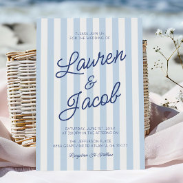 Invitación Modern Minimalist Coastal Blue Stripes Wedding
