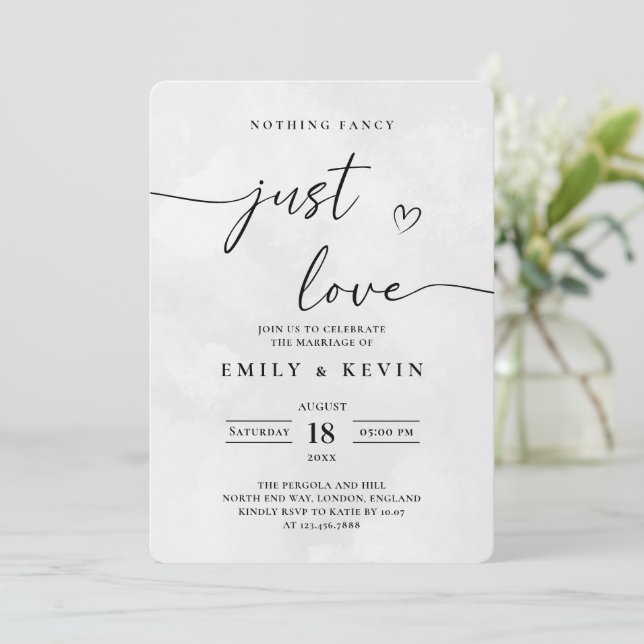 Invitación Modern Minimalist Cute Script Black White Wedding  (Anverso de pie)