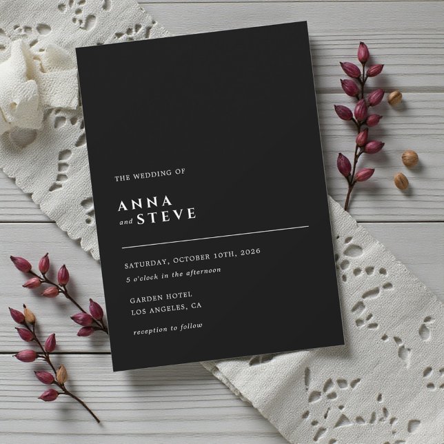 Invitación Modern Minimalist Elegant Black White Wedding (Modern Minimalist Elegant Black White Wedding Invitation)