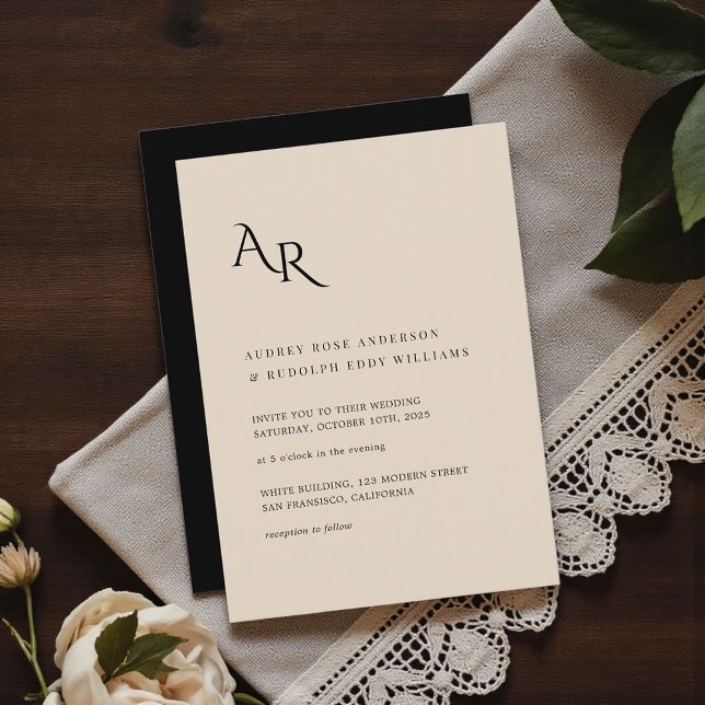 Invitación Modern Minimalist Elegant Cream Black Wedding (Subido por el creador)
