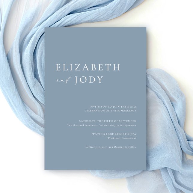Invitación Modern Minimalist Elegant Dusty Blue Wedding  (Subido por el creador)