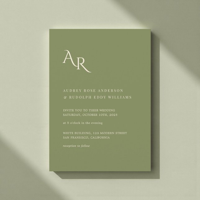Invitación Modern Minimalist Elegant Green Cream Wedding (Subido por el creador)