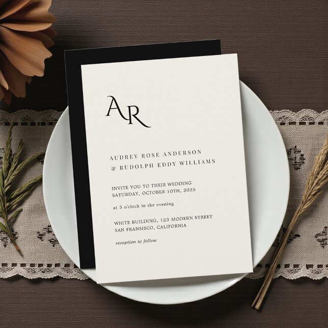Invitación Modern Minimalist Elegant Ivory Black Wedding (Subido por el creador)