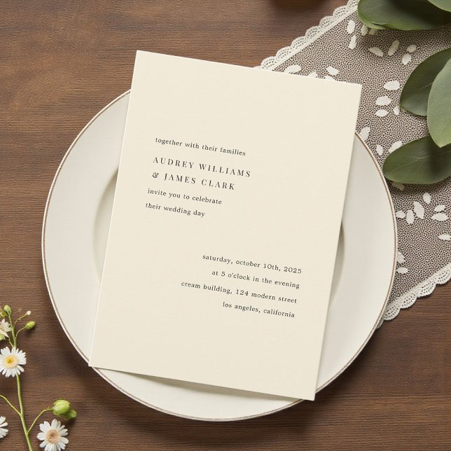 Invitación Modern Minimalist Elegant Simple Cream Wedding (Subido por el creador)